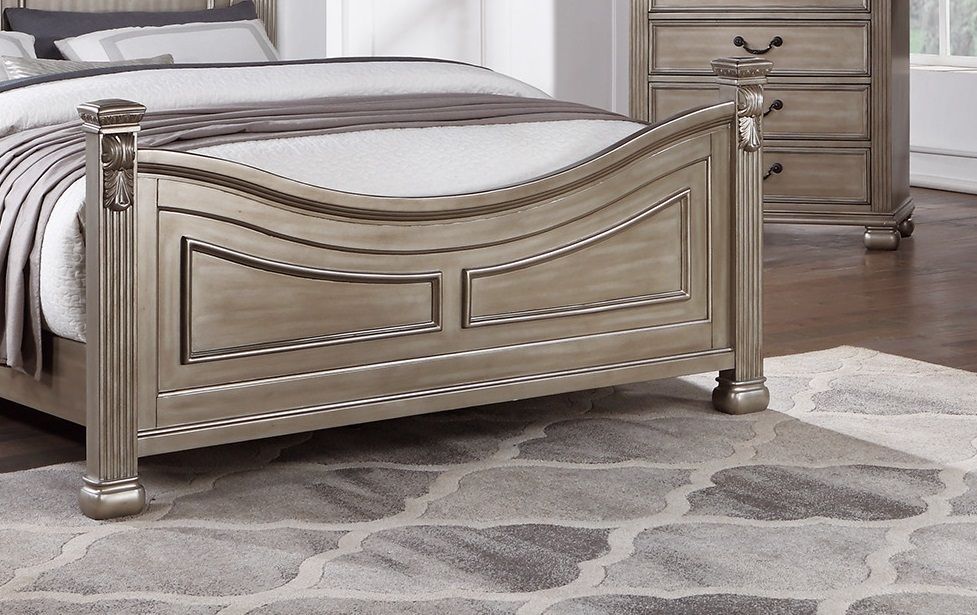 Formal Traditional Antique Silver 1pc California King Size Bed Unique Design Headboard Footboard Bedframe image 4