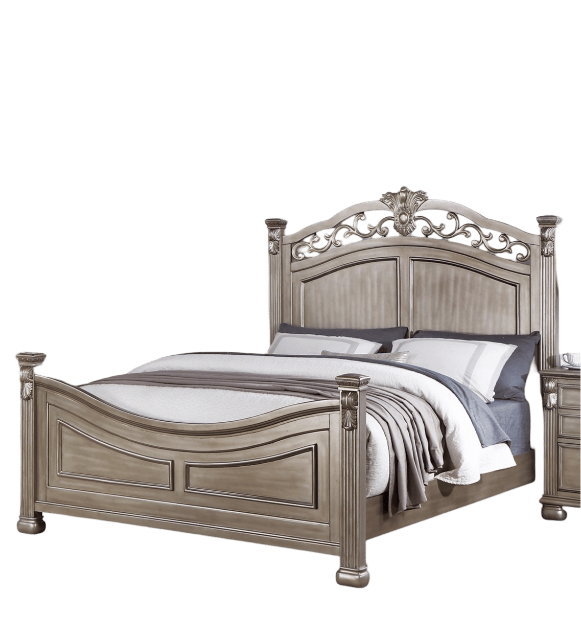 Formal Traditional Antique Silver 1pc California King Size Bed Unique Design Headboard Footboard Bedframe image 7