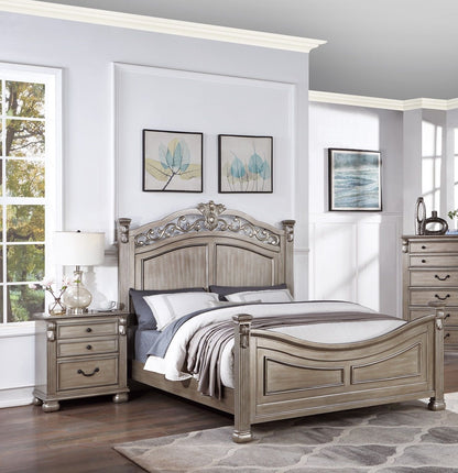 Formal Traditional Antique Silver 1pc California King Size Bed Unique Design Headboard Footboard Bedframe image 6