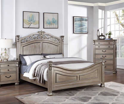 Formal Traditional Antique Silver 1pc California King Size Bed Unique Design Headboard Footboard Bedframe image 2
