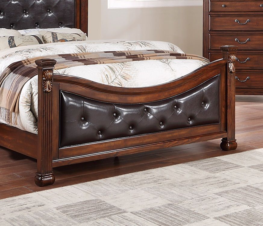 Formal Traditional Dark Cherry 1pc Eastern King Size Bed Tufted Faux Leather Headboard Footboard Bedframe image 4
