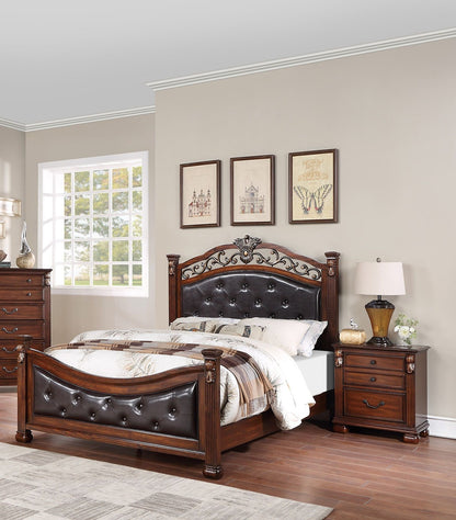 Formal Traditional Dark Cherry 1pc Eastern King Size Bed Tufted Faux Leather Headboard Footboard Bedframe image 5
