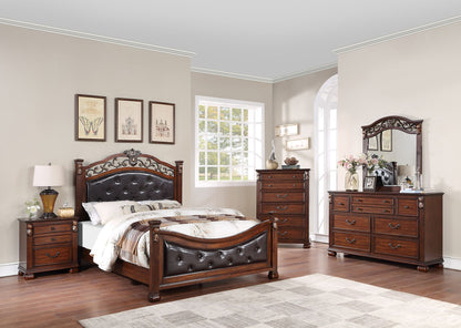 Formal Traditional Dark Cherry 1pc Queen Size Bed Tufted Faux Leather Headboard Footboard Bedframe image 6