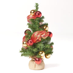 2' Red Gold Burlap Christmas Tree with 50 LED Lights - Battery Operated