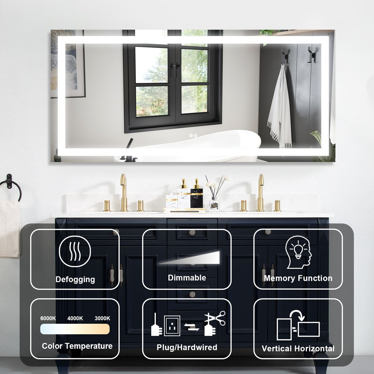 Frameless Rectangular LED Light Bathroom Vanity Mirror image 13