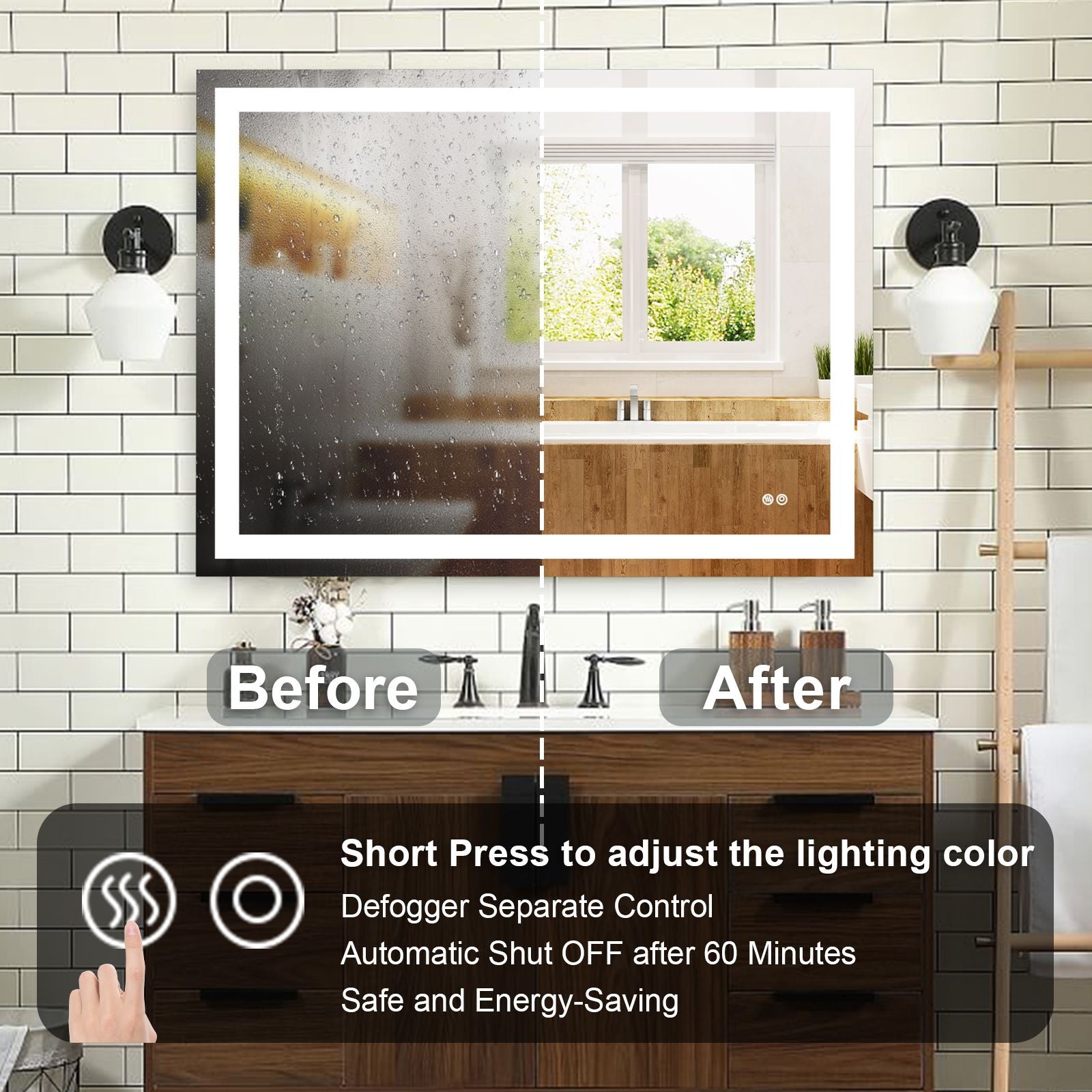 Frameless Rectangular LED Light Bathroom Vanity Mirror image 4