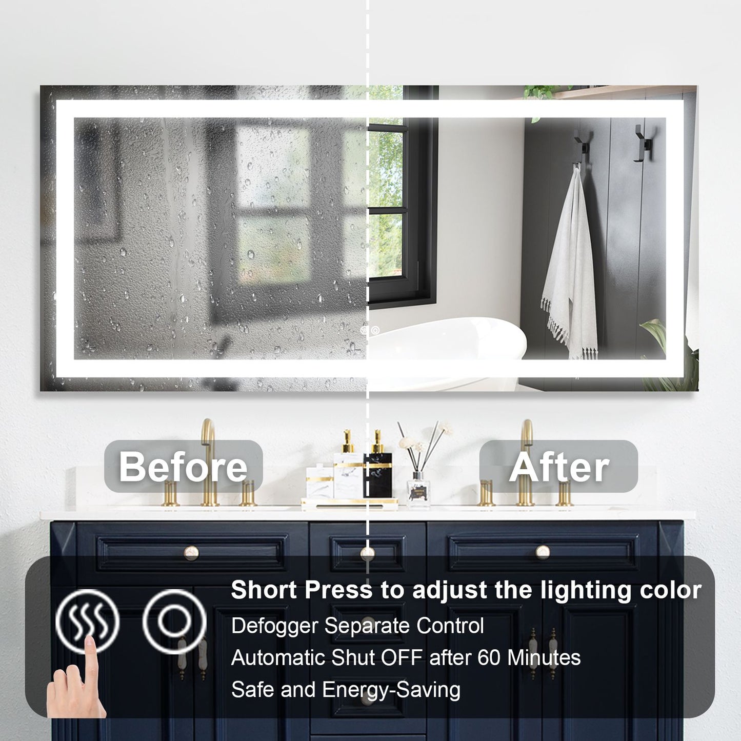 Frameless Rectangular LED Light Bathroom Vanity Mirror image 11