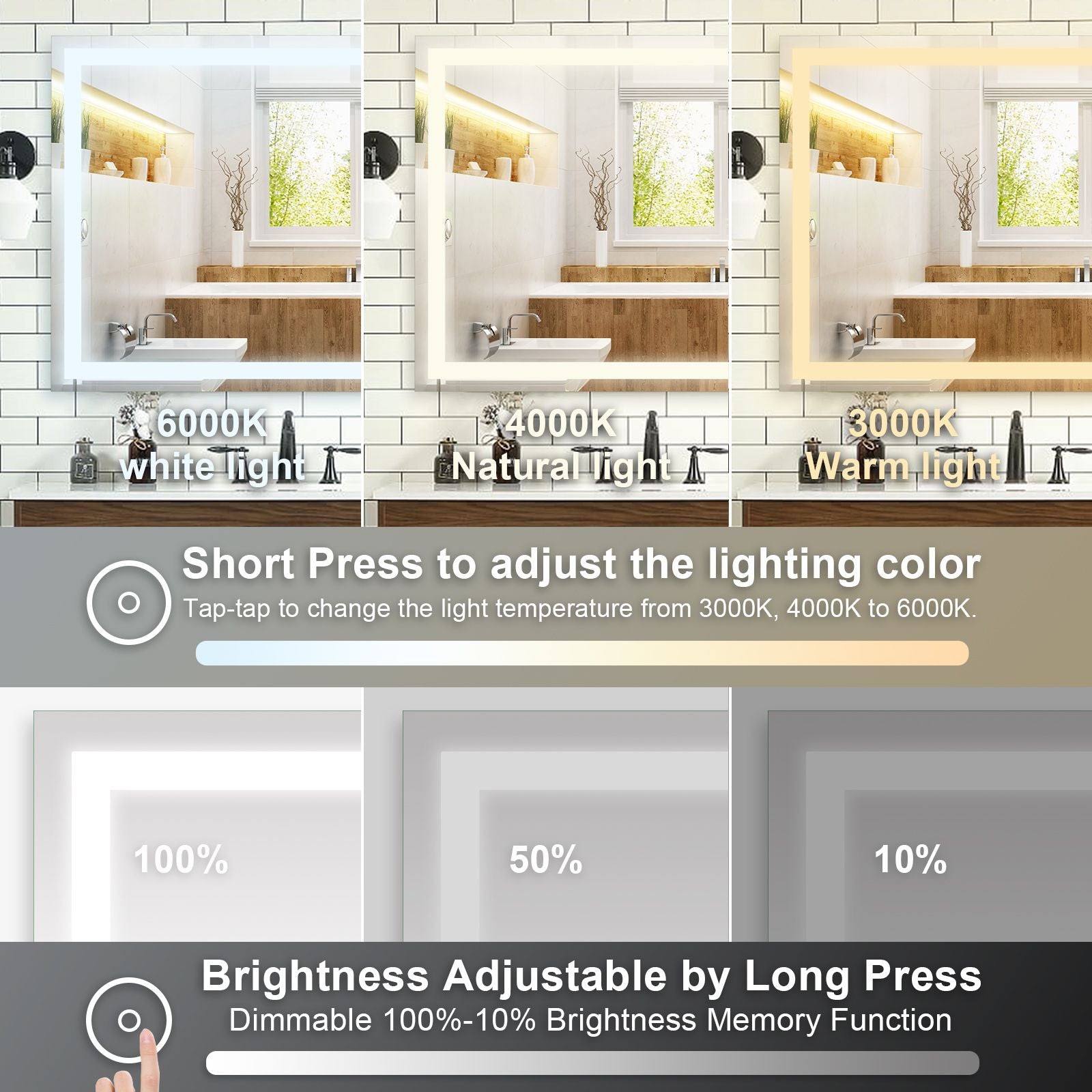 Frameless Rectangular LED Light Bathroom Vanity Mirror image 5