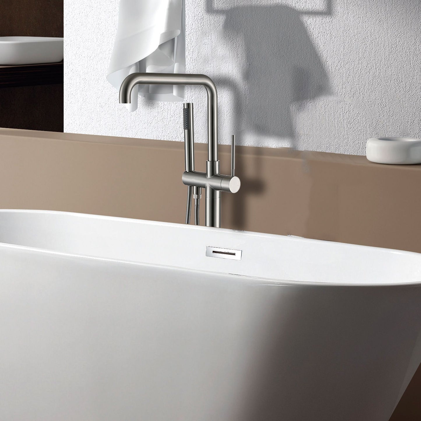 Freestanding bathtub faucet with hand shower - installation view