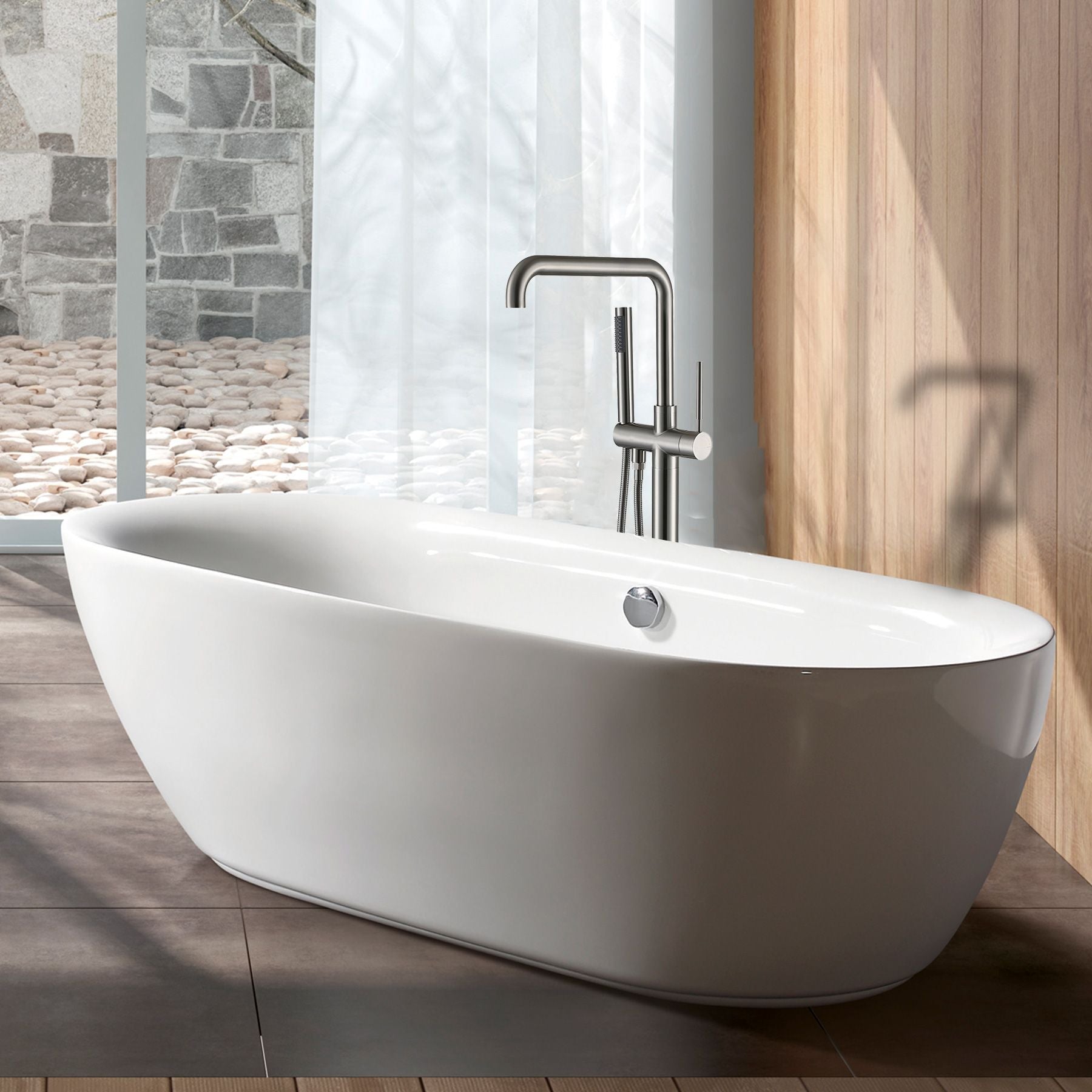 Freestanding bathtub faucet with hand shower - bathroom setting