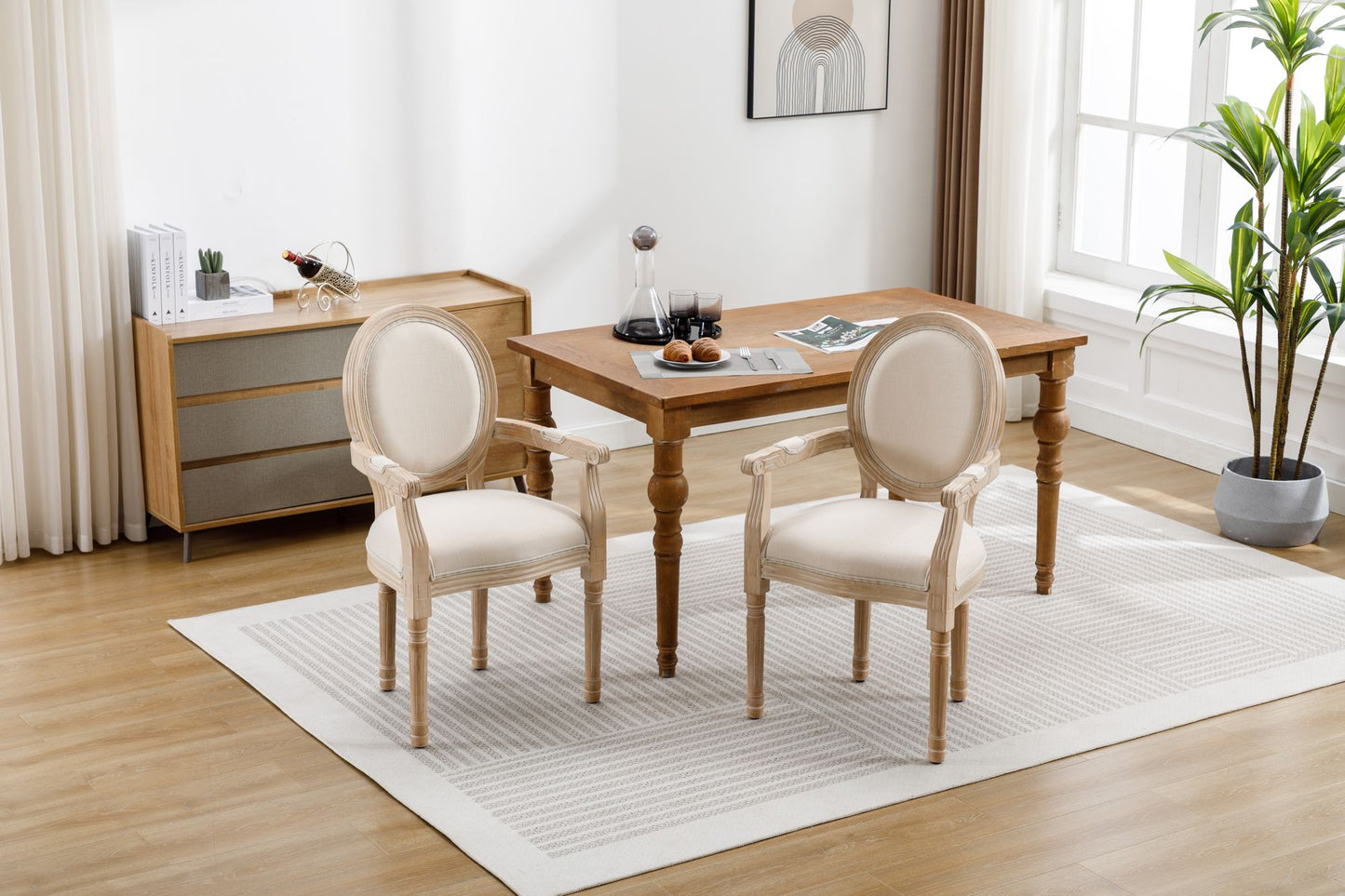 French Style Solid Wood Dining Chair,Set of 2,Cream image 2