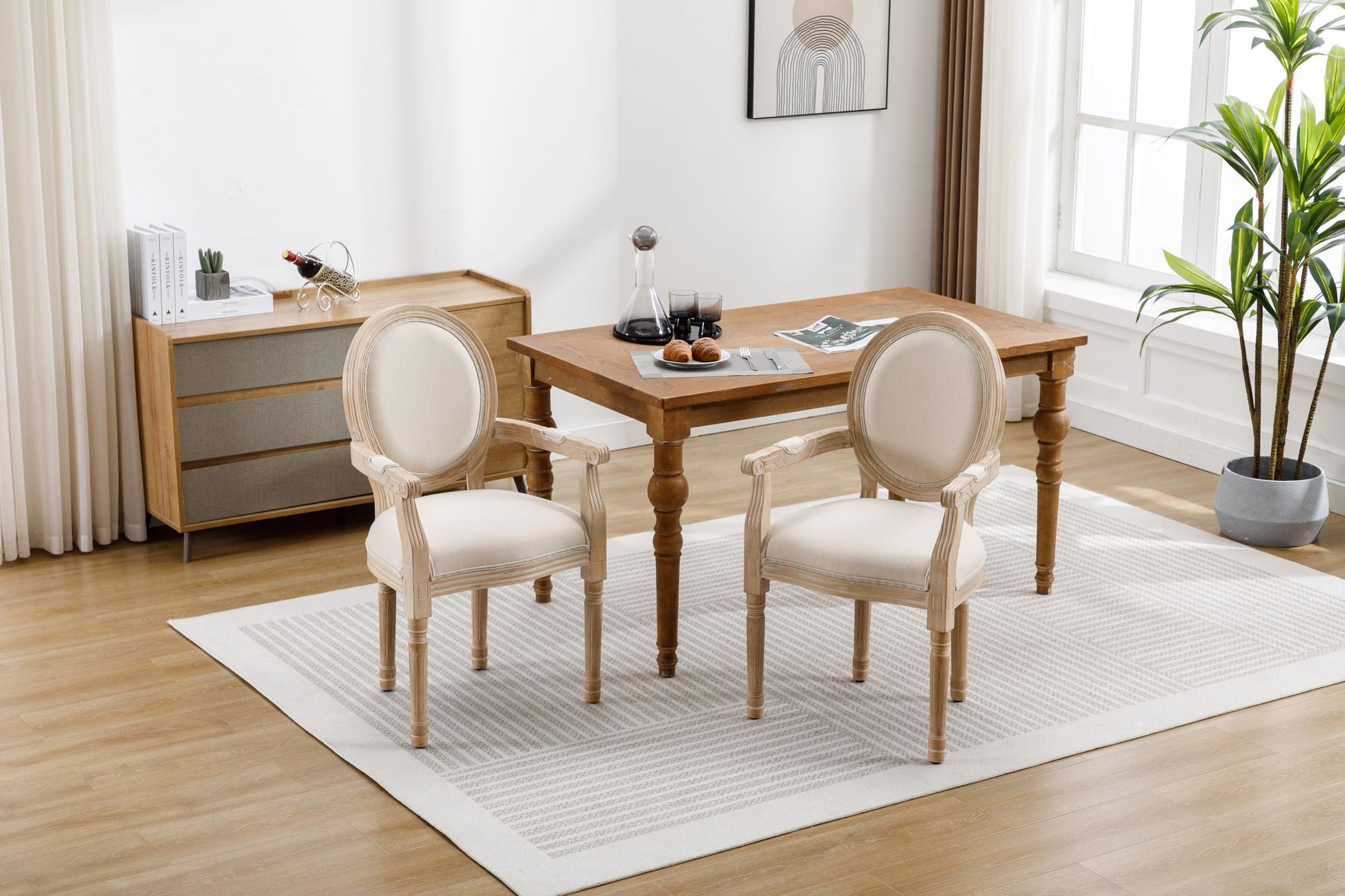 French Style Solid Wood Dining Chair,Set of 2,Cream image 2