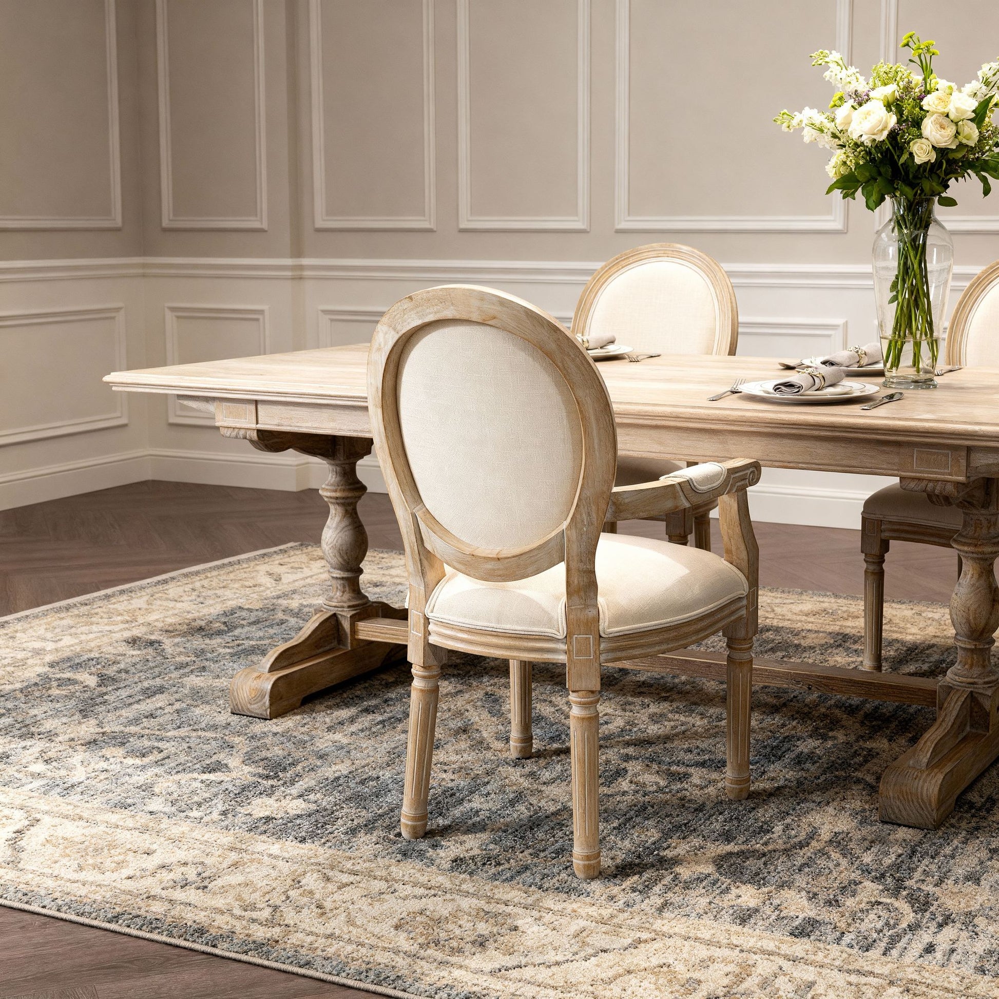 French Style Solid Wood Dining Chair,Set of 2,Cream image 7