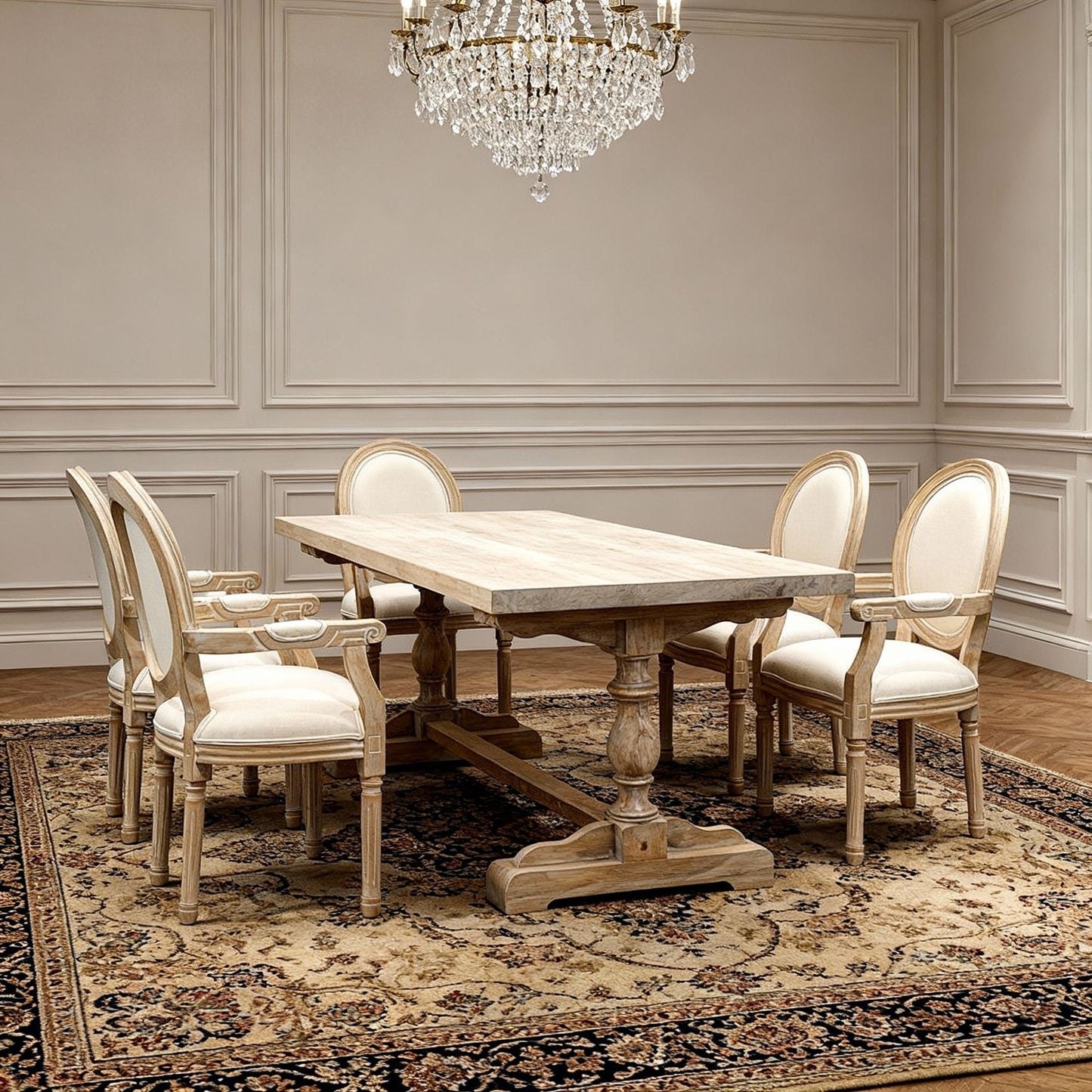 French Style Solid Wood Dining Chair,Set of 2,Cream image 3