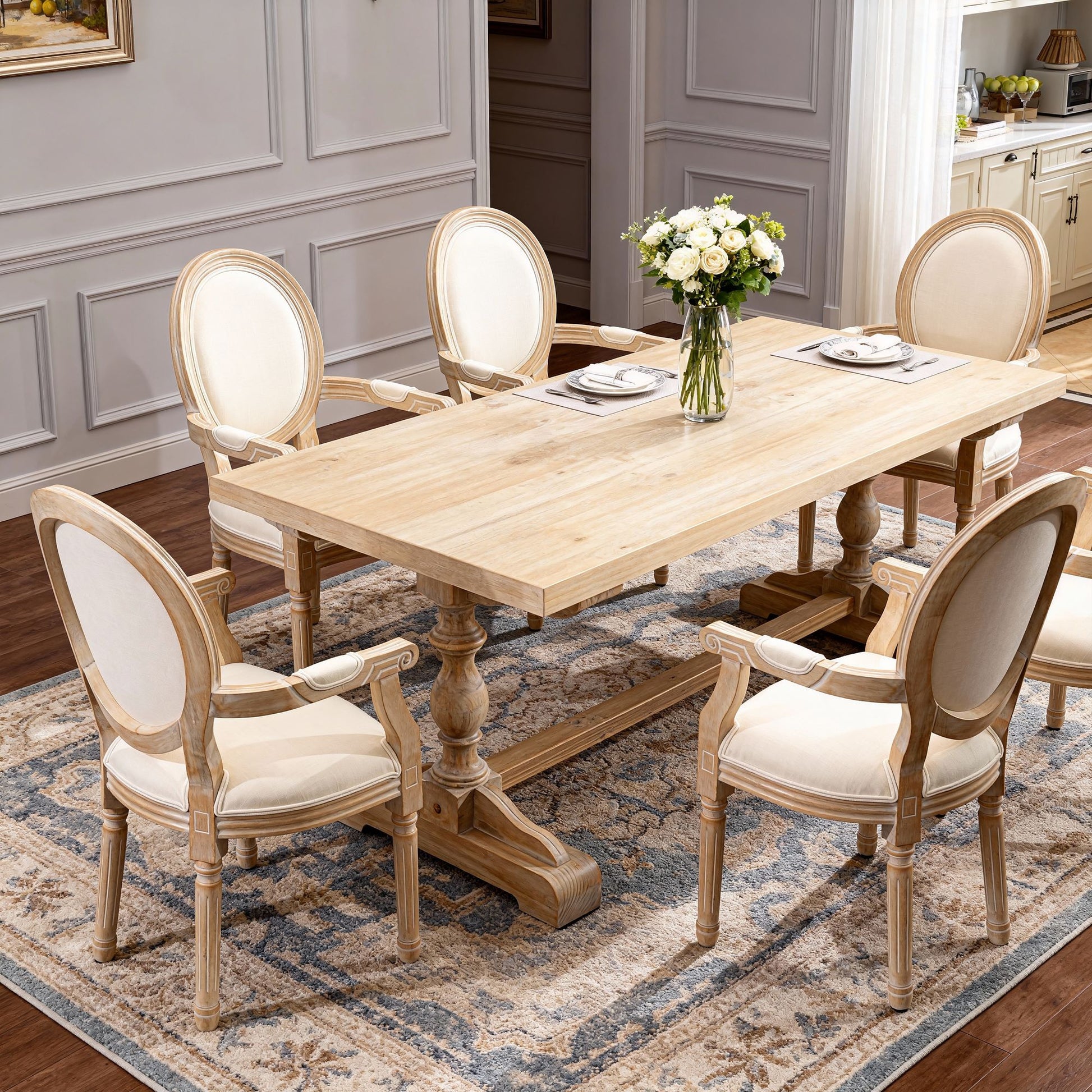 French Style Solid Wood Dining Chair,Set of 2,Cream image 5