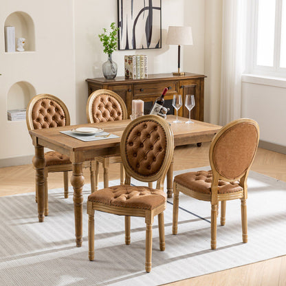 French Style Solid Wood Frame Antique Painting,Hand-pulled buckle decoration PU artificial leather Dining Chair with Nai image 19