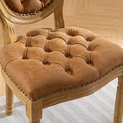 French Style Solid Wood Frame Antique Painting,Hand-pulled buckle decoration PU artificial leather Dining Chair with Nai image 11