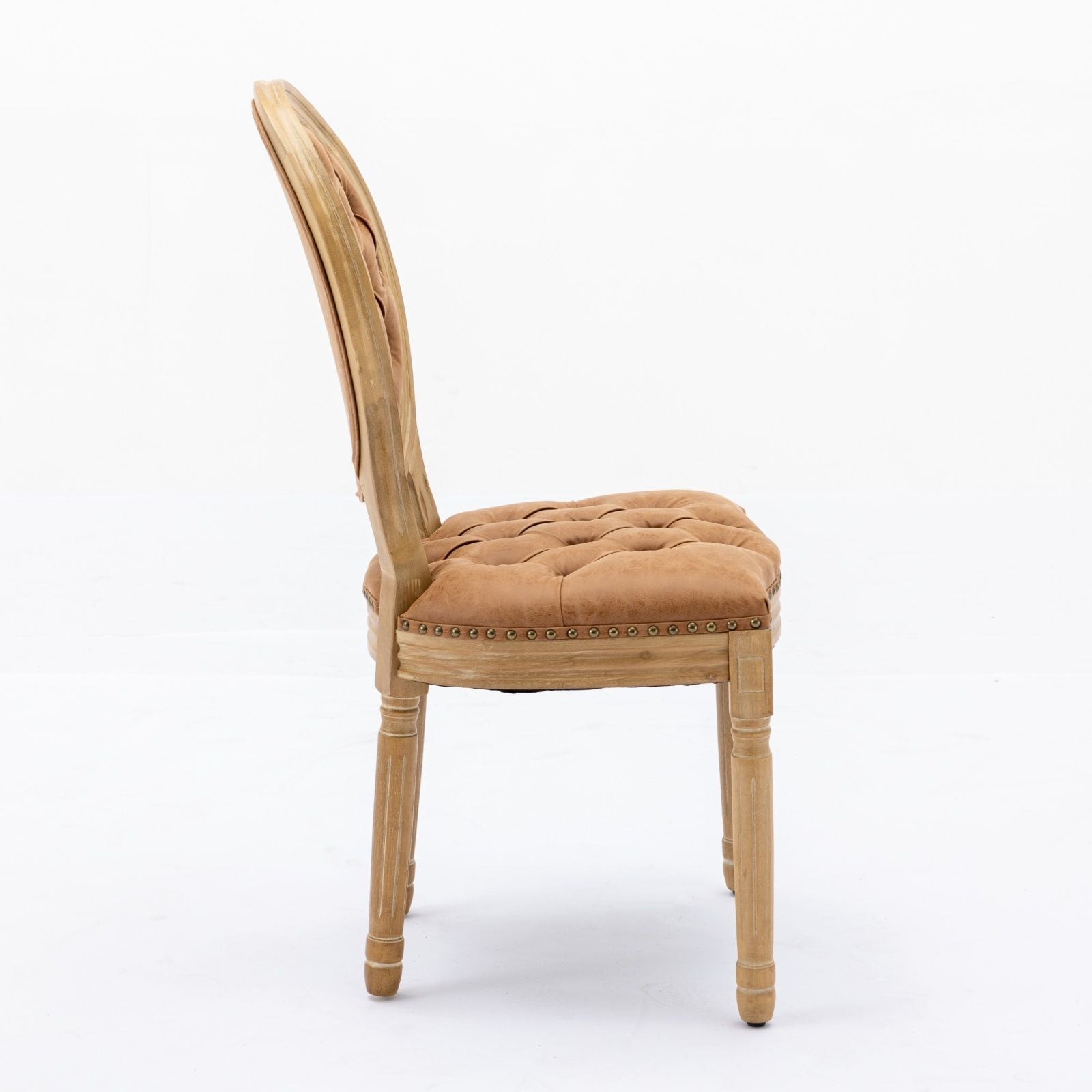 French Style Solid Wood Frame Antique Painting,Hand-pulled buckle decoration PU artificial leather Dining Chair with Nai image 5