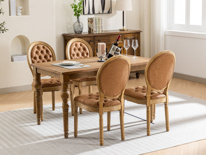 French Style Solid Wood Frame Antique Painting,Hand-pulled buckle decoration PU artificial leather Dining Chair with Nai image 20