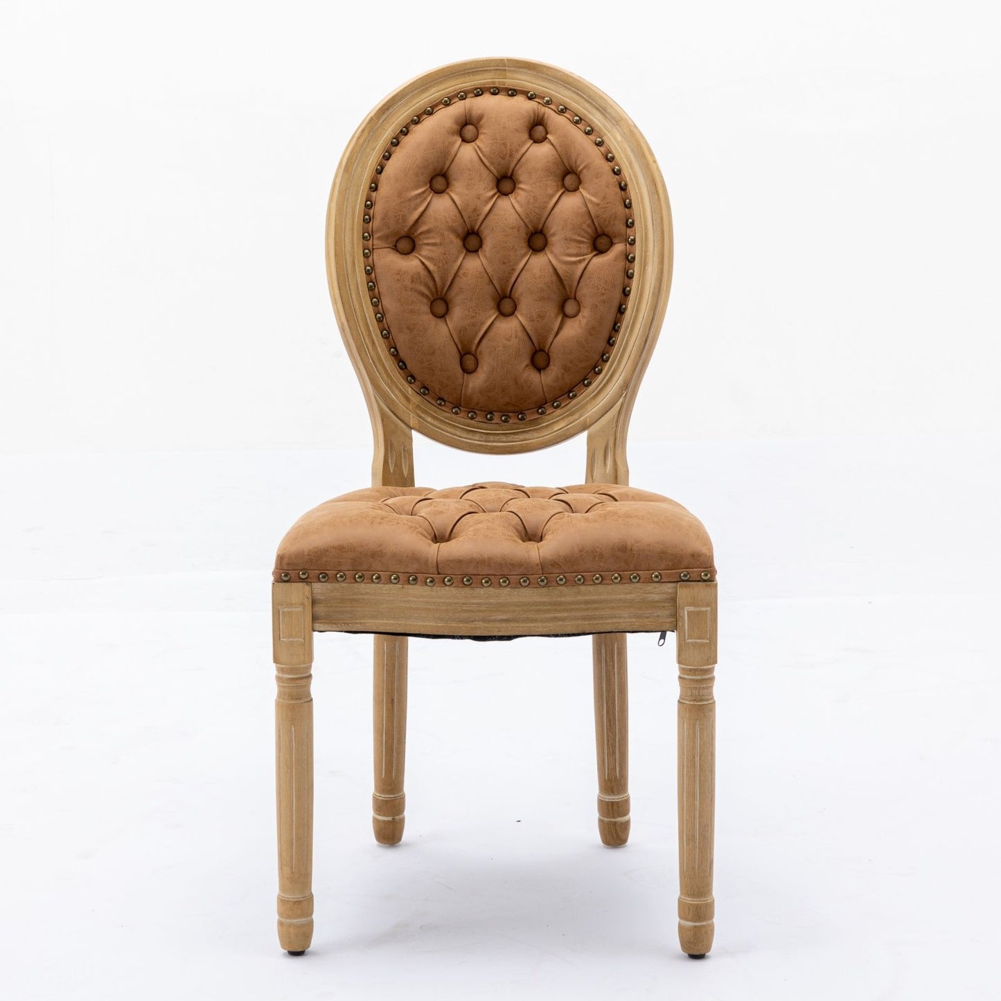 French Style Solid Wood Frame Antique Painting,Hand-pulled buckle decoration PU artificial leather Dining Chair with Nai image 2