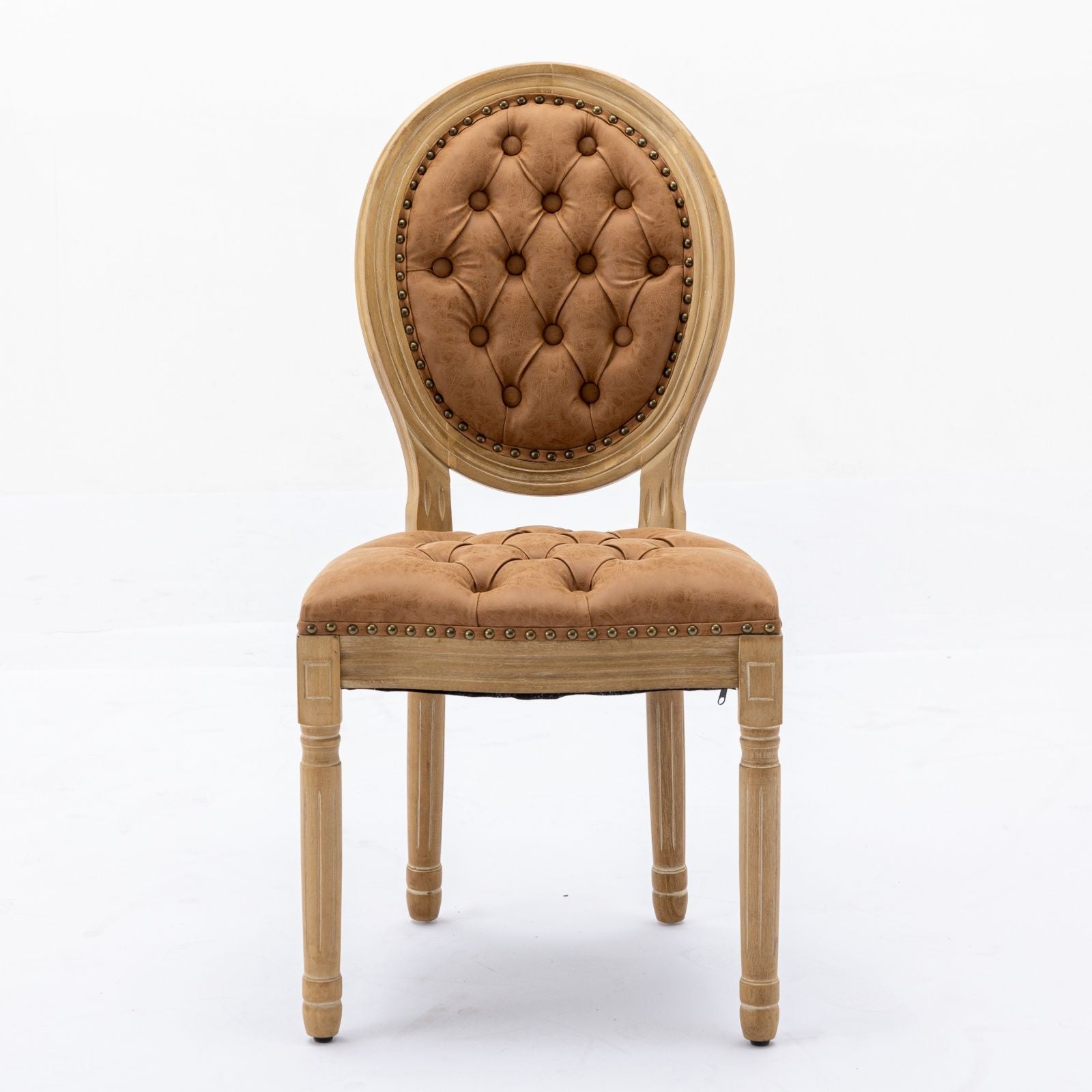 French Style Solid Wood Frame Antique Painting,Hand-pulled buckle decoration PU artificial leather Dining Chair with Nai image 2