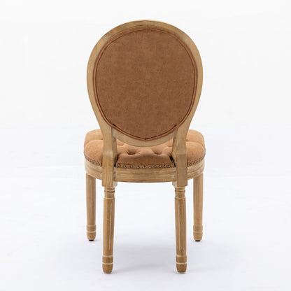 French Style Solid Wood Frame Antique Painting,Hand-pulled buckle decoration PU artificial leather Dining Chair with Nai image 7