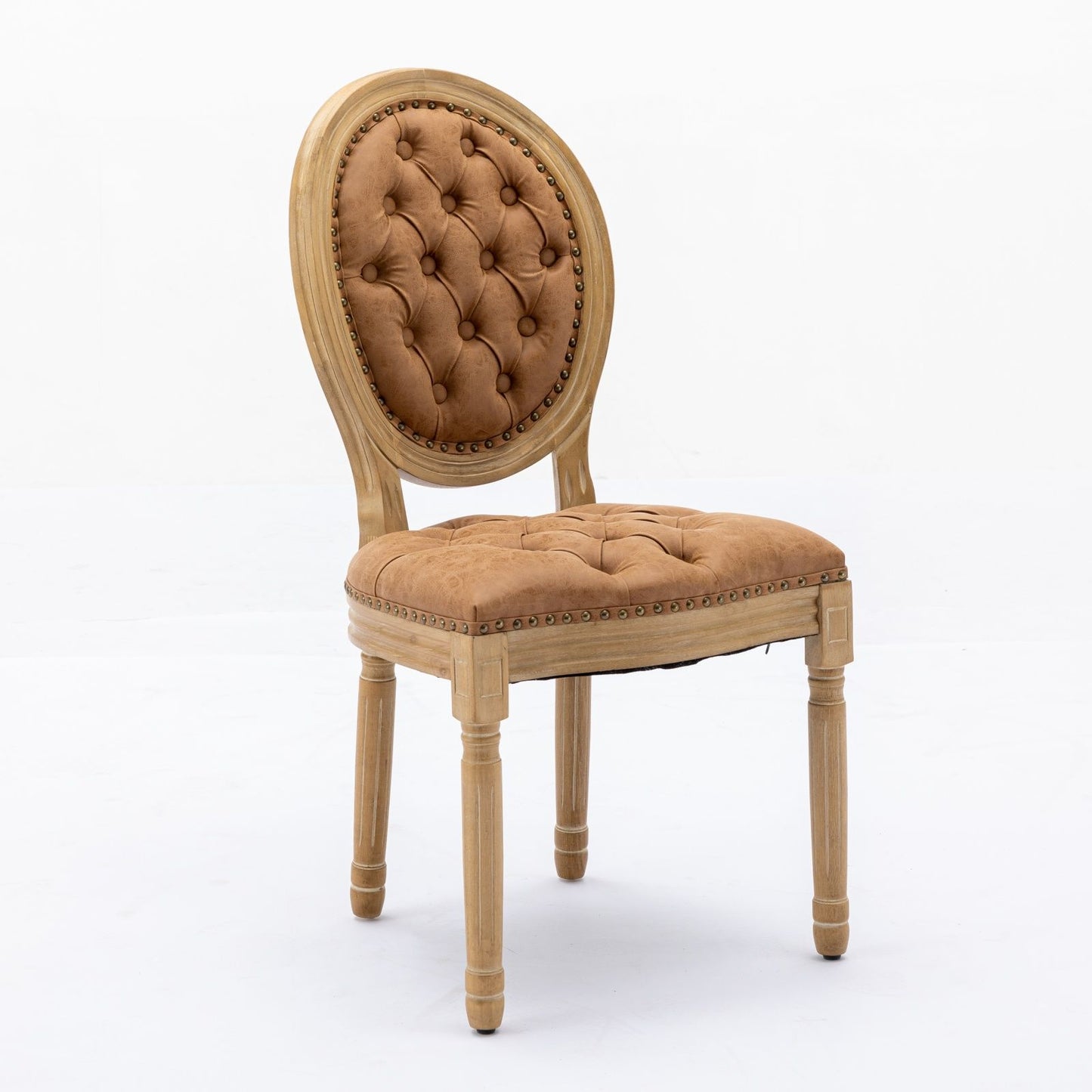French Style Solid Wood Frame Antique Painting,Hand-pulled buckle decoration PU artificial leather Dining Chair with Nai image 3