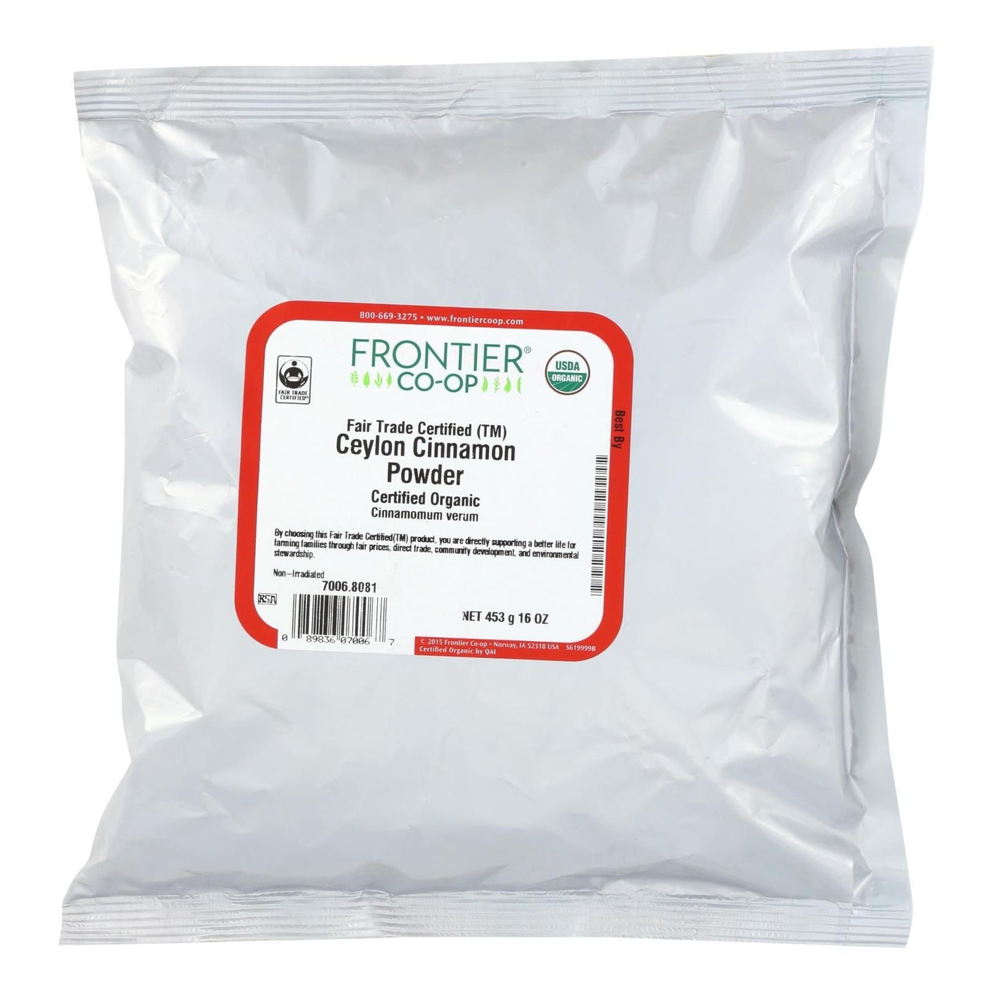 Frontier Herb Cinnamon Organic Fair Trade Certified Powder Ground Ceylon - Single Bulk Item - 1lb image 1