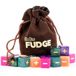 Fudge Dice GM Starter Set, Mystical - 20 pearlescent and glittery fudge dice in five colorways with chocolate brown carry bag