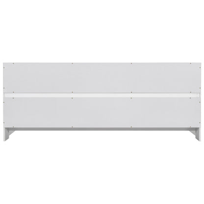 Full Floor Bed with Side Bookcase,Shelves,Guardrails,White image 7
