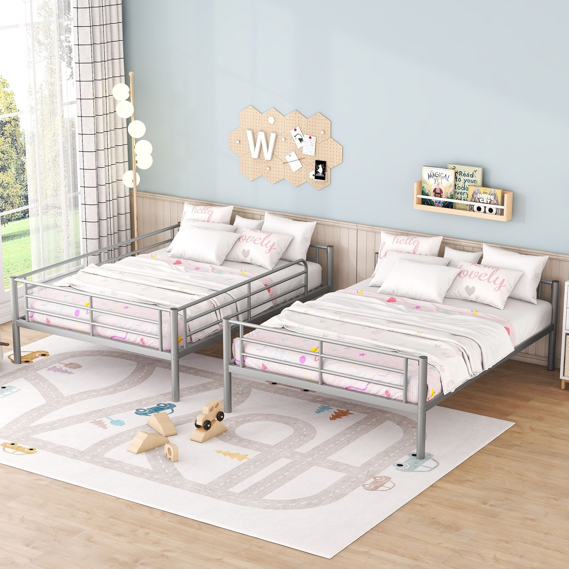 Full Over Full Metal Bunk Bed, Sliver image 3