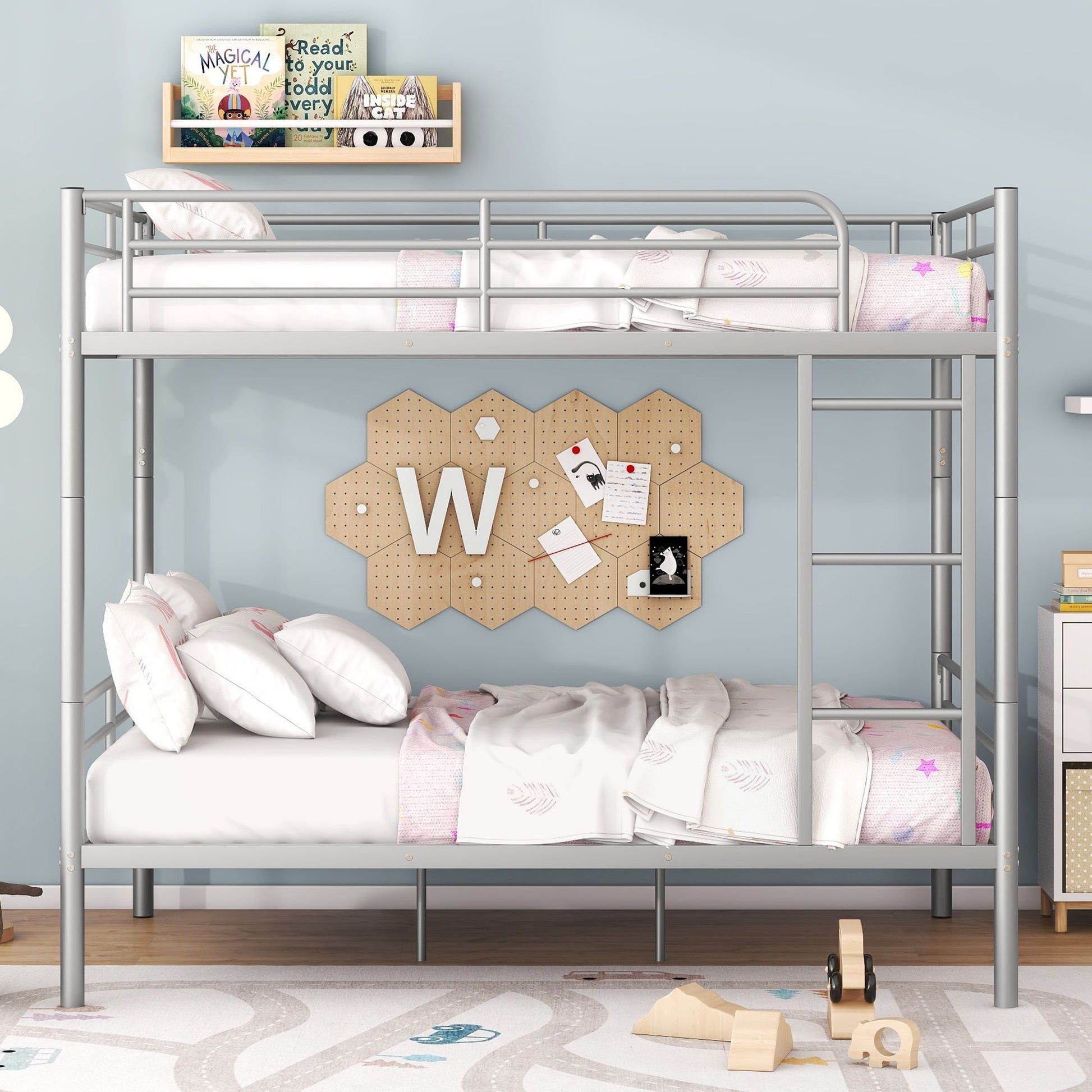 Full Over Full Metal Bunk Bed, Sliver image 2