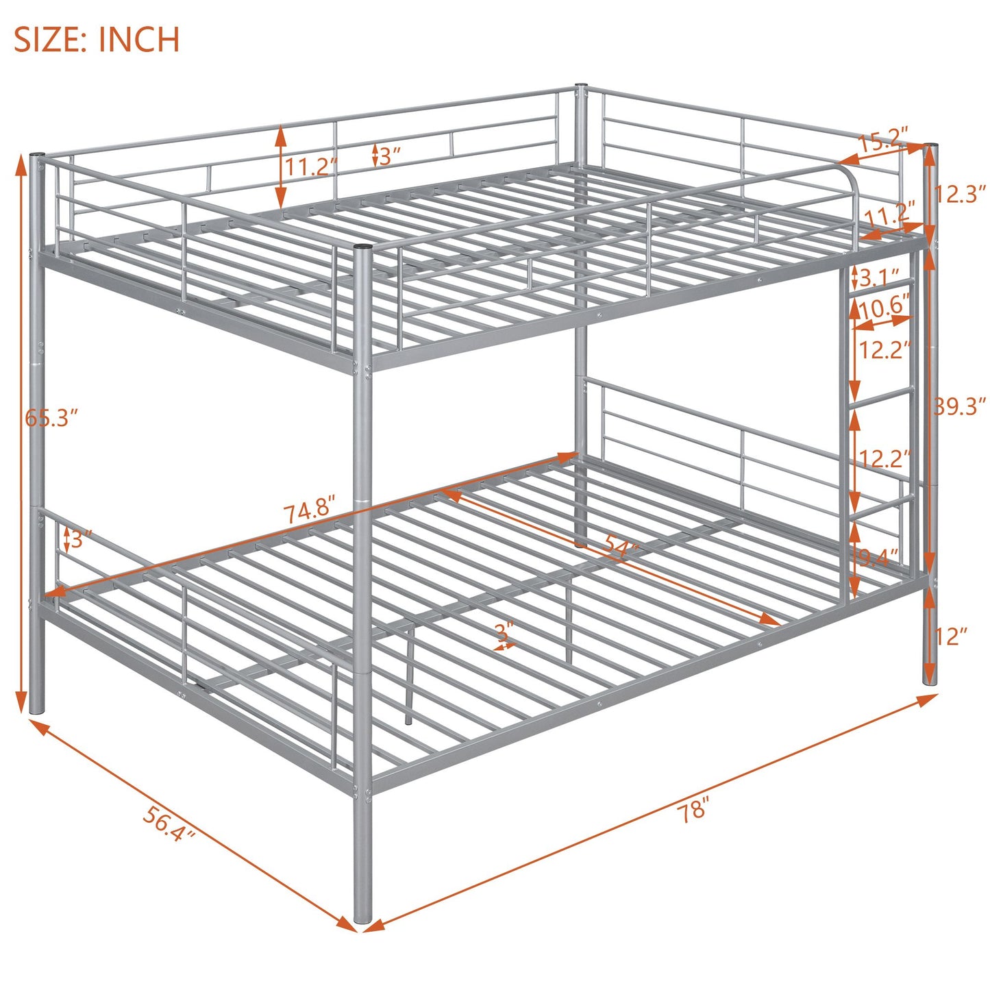Full Over Full Metal Bunk Bed, Sliver image 7