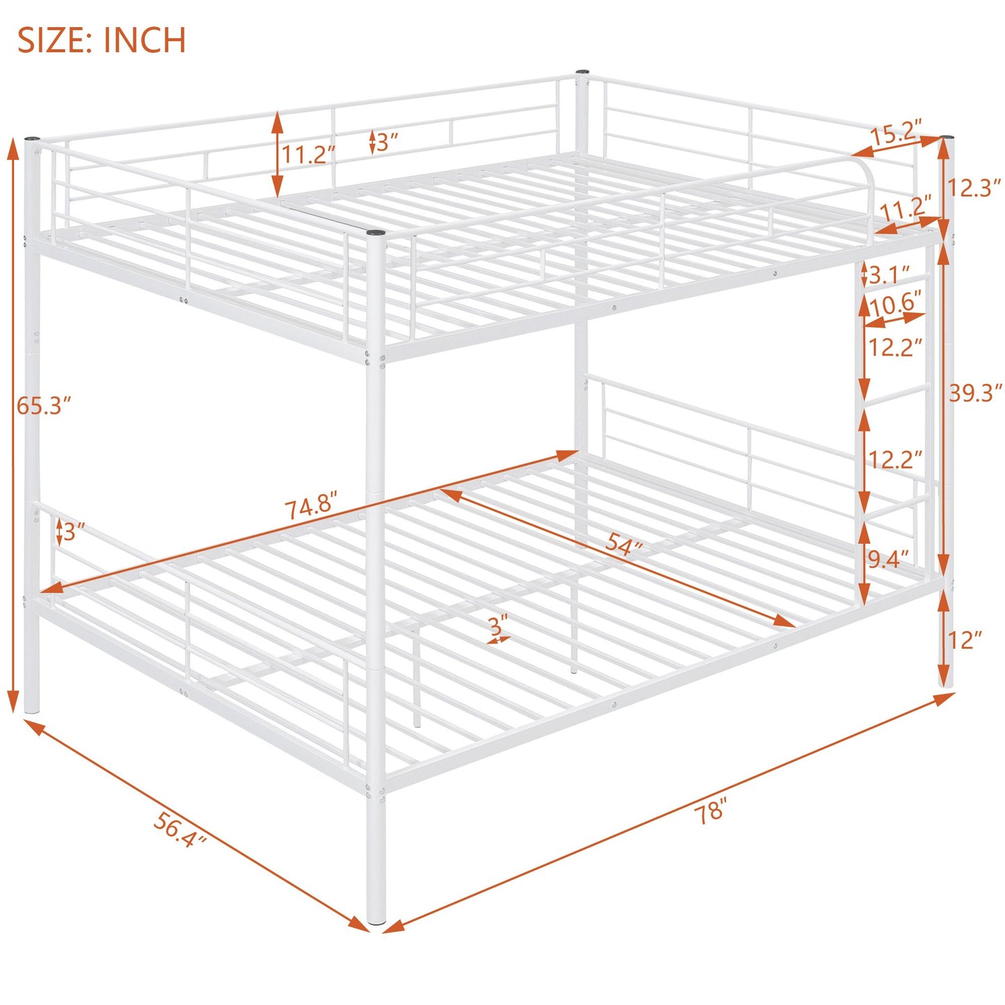 Full Over Full Metal Bunk Bed, White image 7