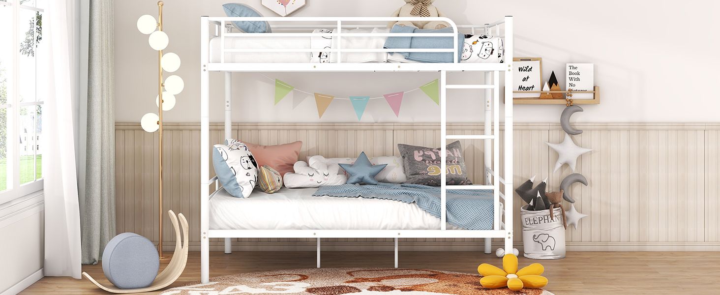 Full Over Full Metal Bunk Bed, White image 14