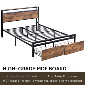 Full Size Bed Frame with Storage Headboard and 2 Drawers, LED Lights Bed with Charging Station, Metal Platform Bed No No image 20