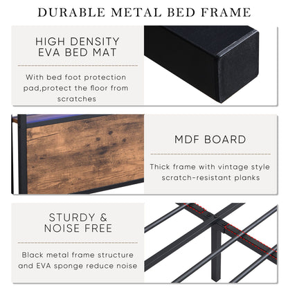 Full Size Bed Frame with Storage Headboard and 2 Drawers, LED Lights Bed with Charging Station, Metal Platform Bed No No image 6