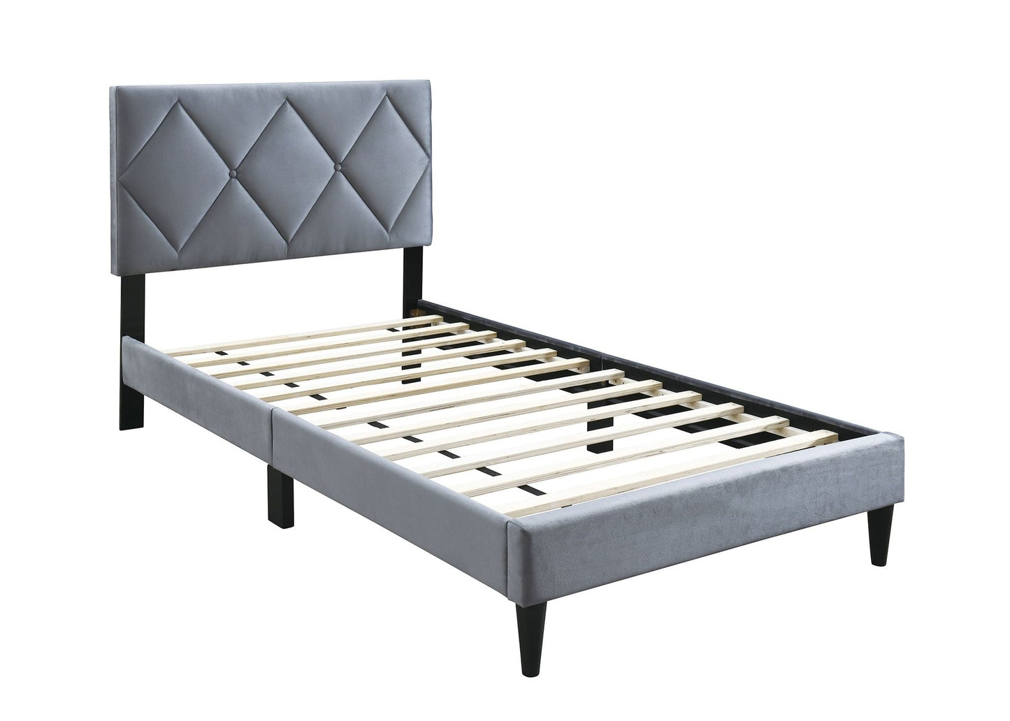 Full Size Bed w Adjustable Headboard 1pc Bedframe, Grey Velvet Upholstered Youth Bedroom Furniture image 5