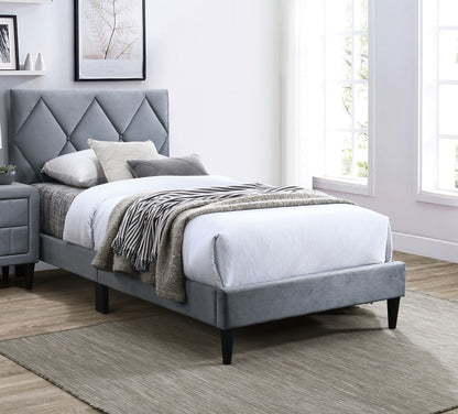 Full Size Bed w Adjustable Headboard 1pc Bedframe, Grey Velvet Upholstered Youth Bedroom Furniture image 4