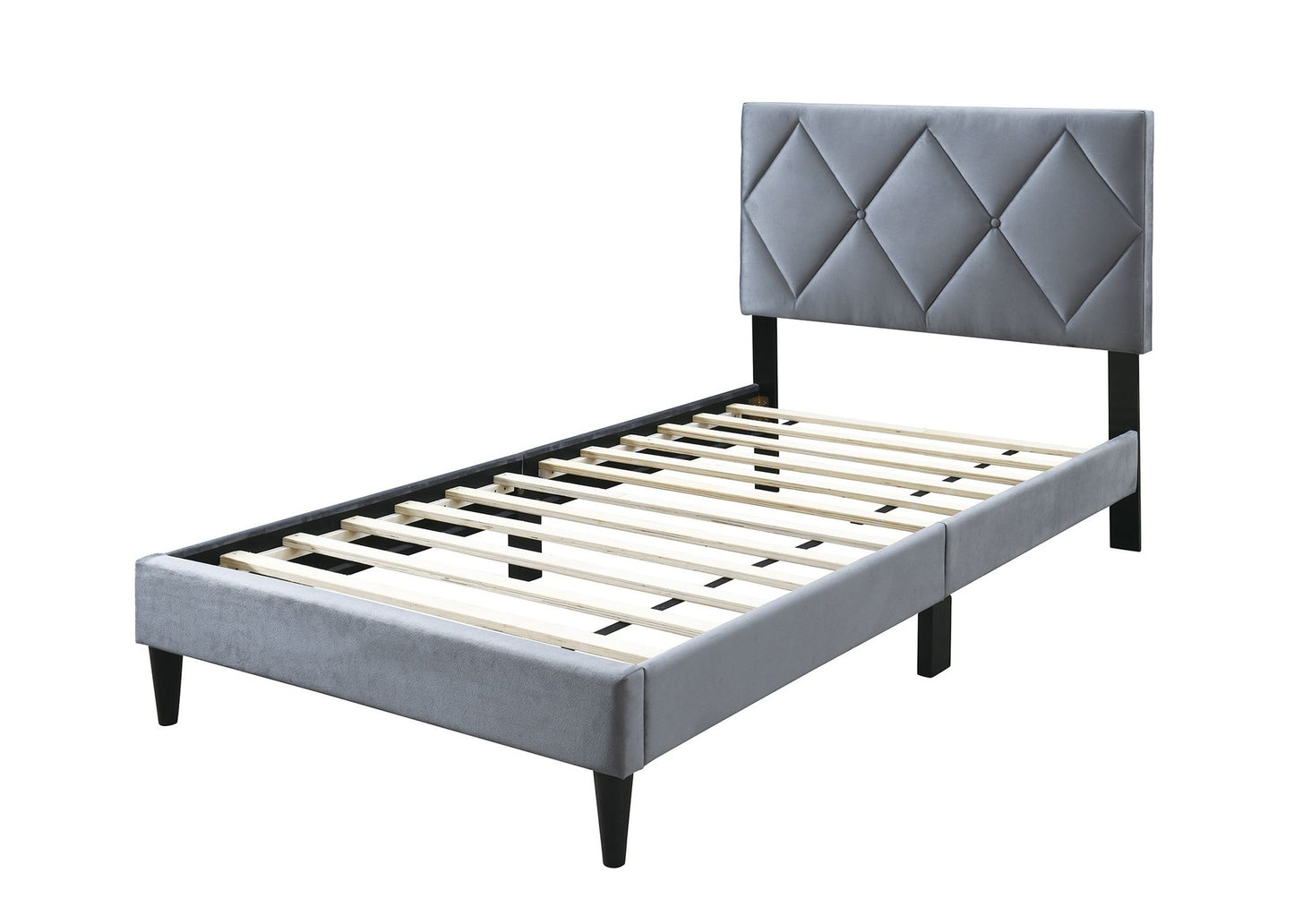 Full Size Bed w Adjustable Headboard 1pc Bedframe, Grey Velvet Upholstered Youth Bedroom Furniture image 1