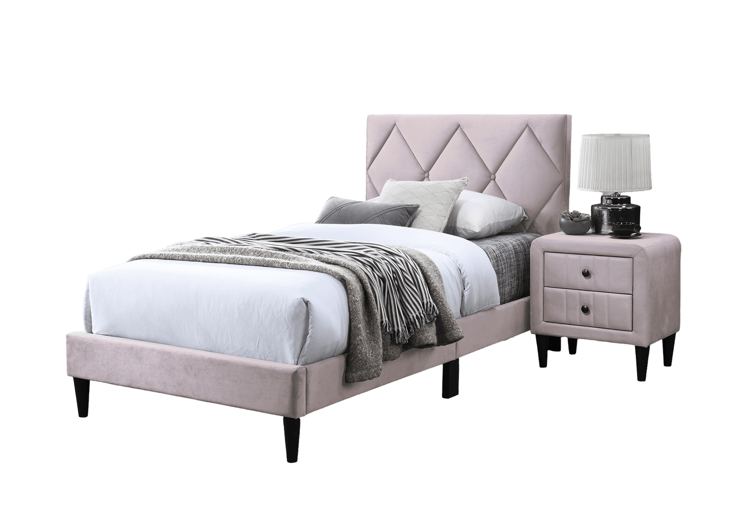 Full Size Bed w Adjustable Headboard 1pc Bedframe, Light Pink Velvet Upholstered Youth Bedroom Furniture image 6