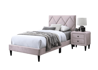 Full Size Bed w Adjustable Headboard 1pc Bedframe, Light Pink Velvet Upholstered Youth Bedroom Furniture image 6