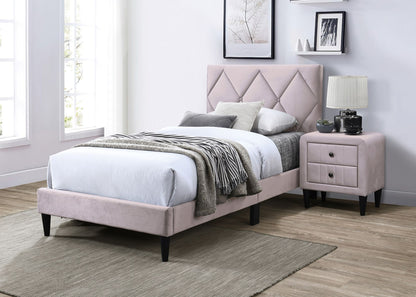 Full Size Bed w Adjustable Headboard 1pc Bedframe, Light Pink Velvet Upholstered Youth Bedroom Furniture image 7