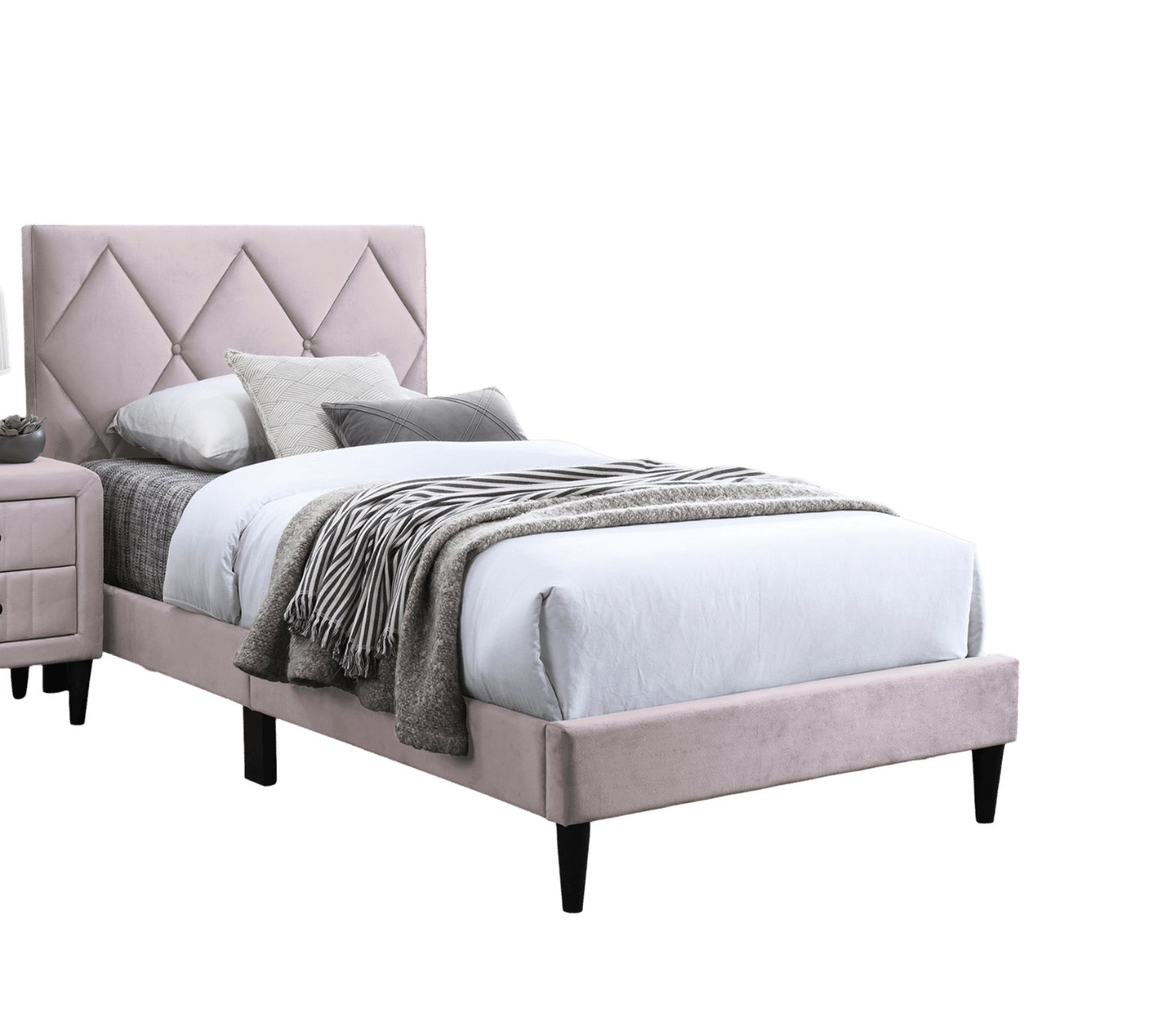 Full Size Bed w Adjustable Headboard 1pc Bedframe, Light Pink Velvet Upholstered Youth Bedroom Furniture image 5