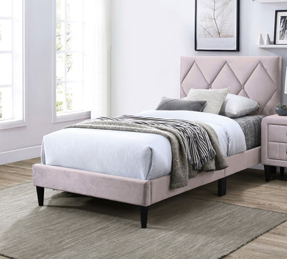 Full Size Bed w Adjustable Headboard 1pc Bedframe, Light Pink Velvet Upholstered Youth Bedroom Furniture image 1