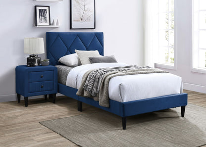 Full Size Bed w Adjustable Headboard 1pc Bedframe, Navy Blue Velvet Upholstered Youth Bedroom Furniture image 6