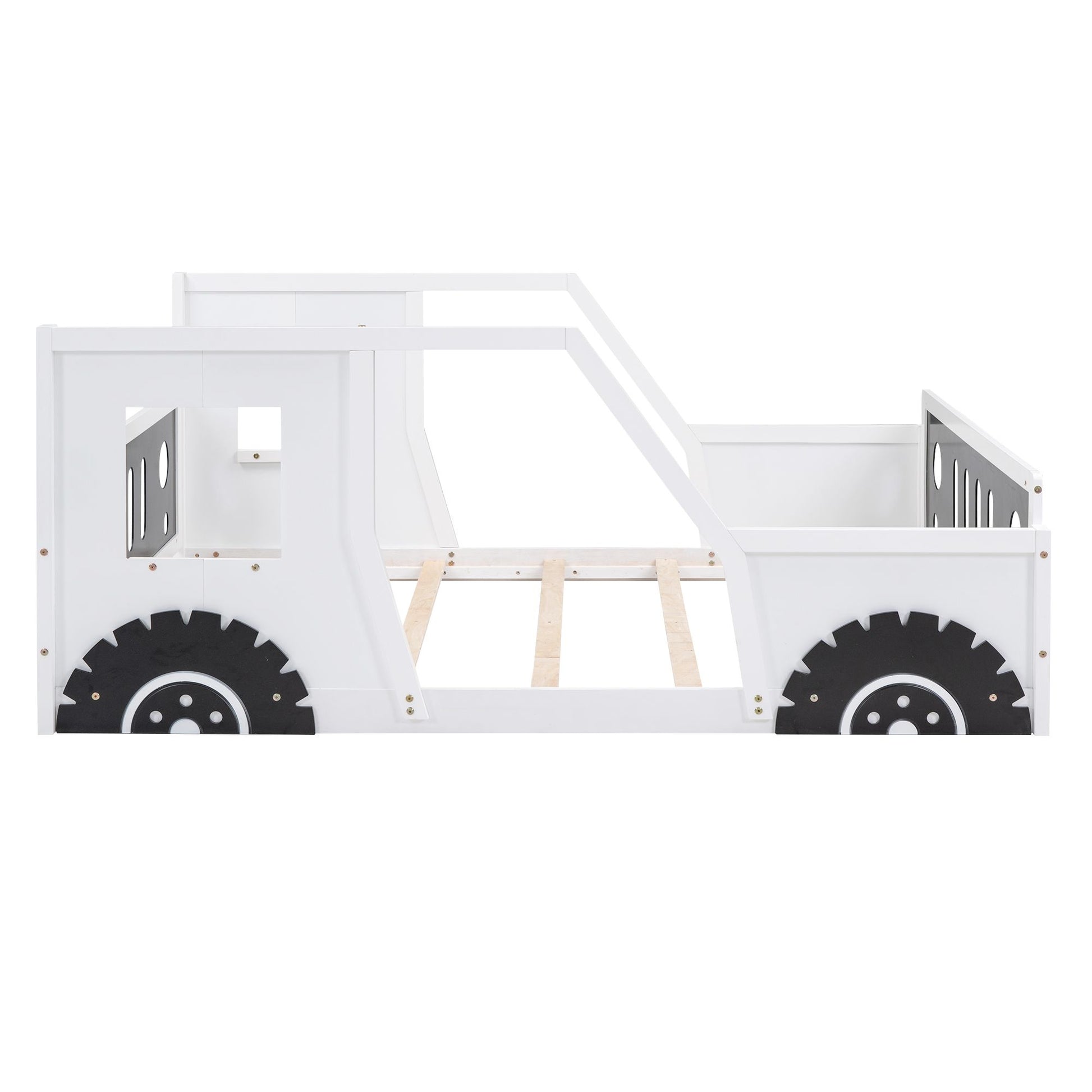 Full Size Classic Car-Shaped Platform Bed with Wheels White - Overall View