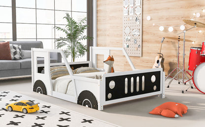Full Size Classic Car-Shaped Platform Bed with Wheels White - Detail of Decorative Wheels