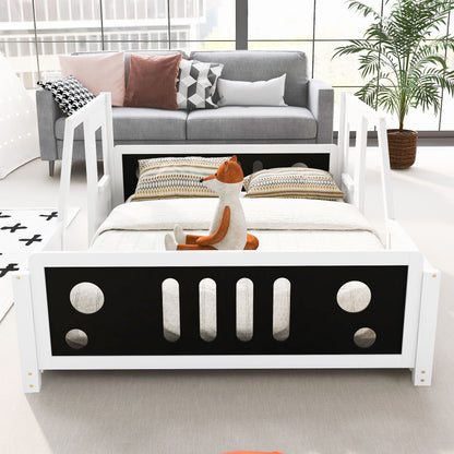 Full Size Classic Car-Shaped Platform Bed with Wheels White - Angle View
