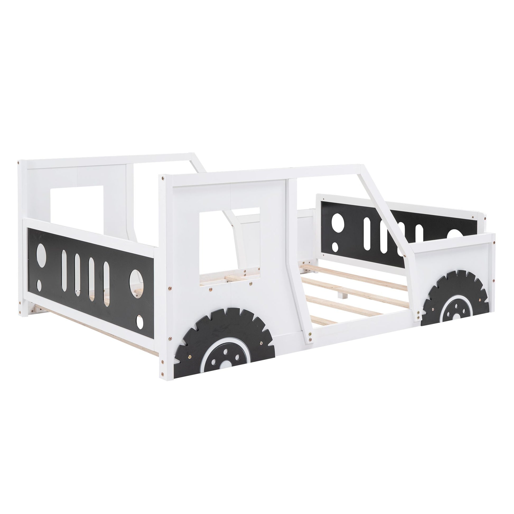 Full Size Classic Car-Shaped Platform Bed with Wheels White - Dimensions